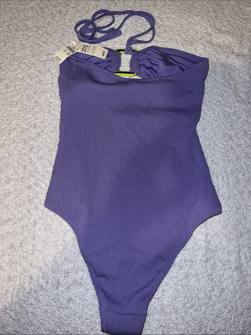 aerie Purple Textured One-Piece Cheeky Swimsuit w/ Halter Strap - Picture 2 of 5